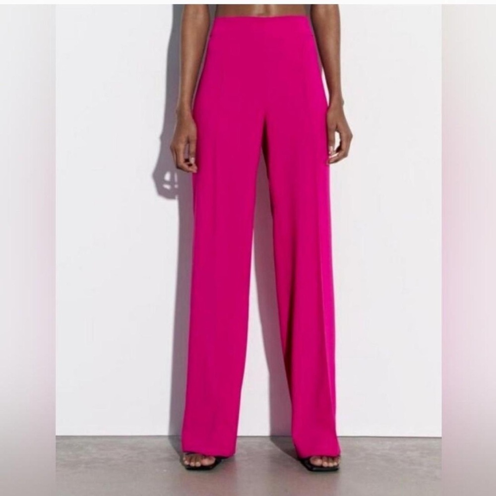 Zara Pink Wide Leg Pants High Waisted